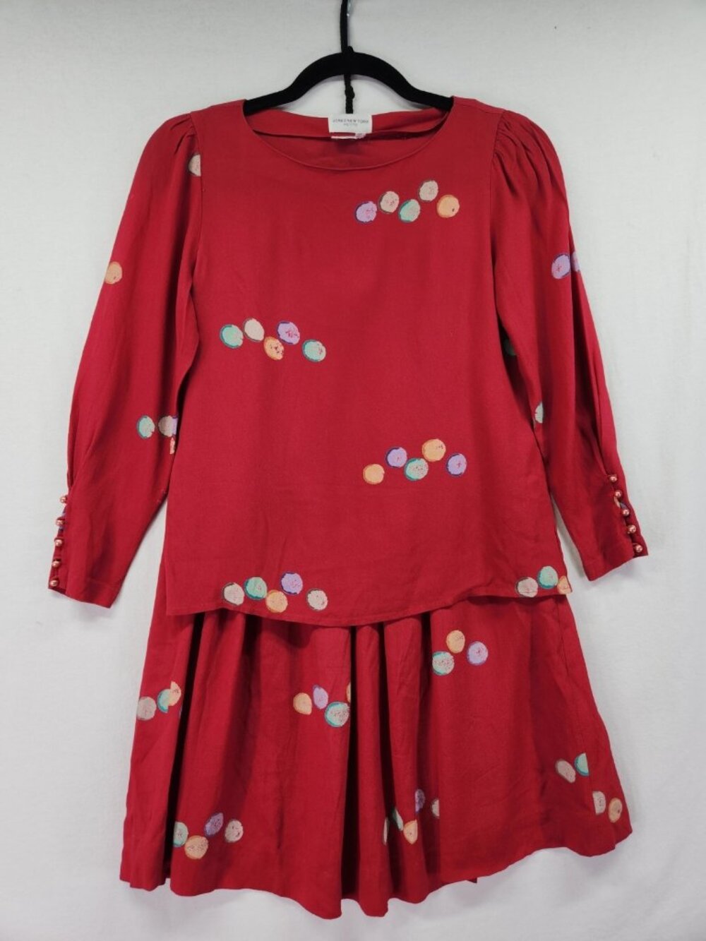 Vintage Jones NY Petite Size P 2/4 Red Polka Dot 2 Piece Skirt Set Teacher Core